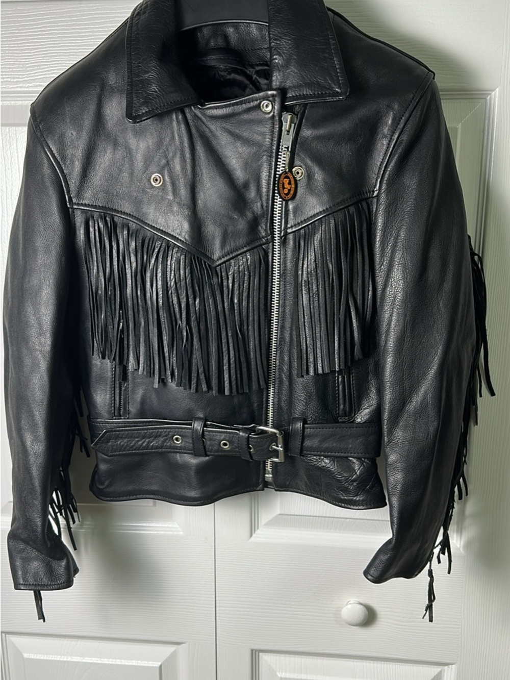 Unik Leather Apparels Black Leather Fringe Biker Jacket - Women